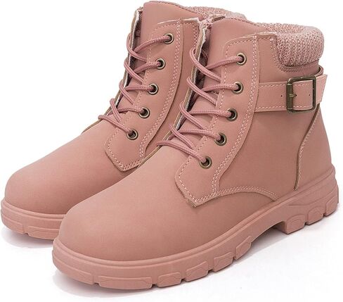 أحذية kkdom النسائية ذات المقدمة المستديرة المقاومة للماء للكاحل وكعب منخفض ورباط/سحاب جانبي أحذية قتالية للنساء in Kuwait