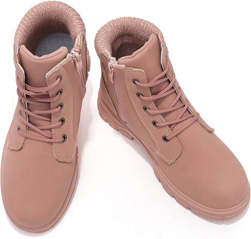 أحذية kkdom النسائية ذات المقدمة المستديرة المقاومة للماء للكاحل وكعب منخفض ورباط/سحاب جانبي أحذية قتالية للنساء in Kuwait