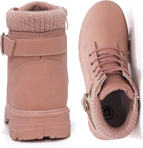 أحذية kkdom النسائية ذات المقدمة المستديرة المقاومة للماء للكاحل وكعب منخفض ورباط/سحاب جانبي أحذية قتالية للنساء in Kuwait