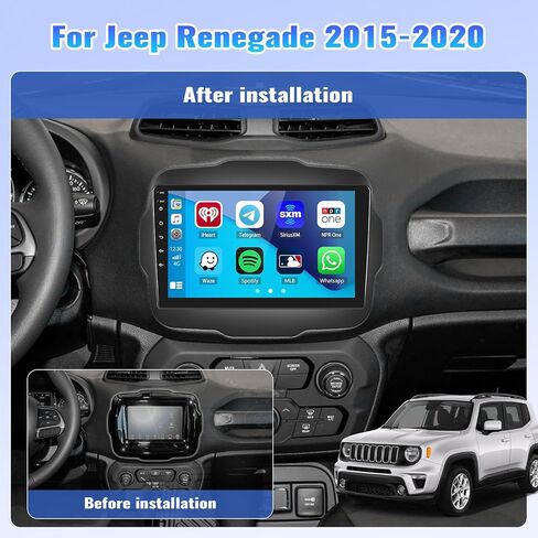 ستيريو سيارة Camecho 8-Core 2+64G Android 13 لسيارة Jeep Renegade 2015-2020، شاشة لمس IPS مقاس 9 بوصات، تشغيل لاسلكي وAndroid Auto، بلوتوث FM/RDS GPS WiFi EQ DSP SWC التحكم الصوتي + كاميرا احتياطية AHD in Saudi Arabia