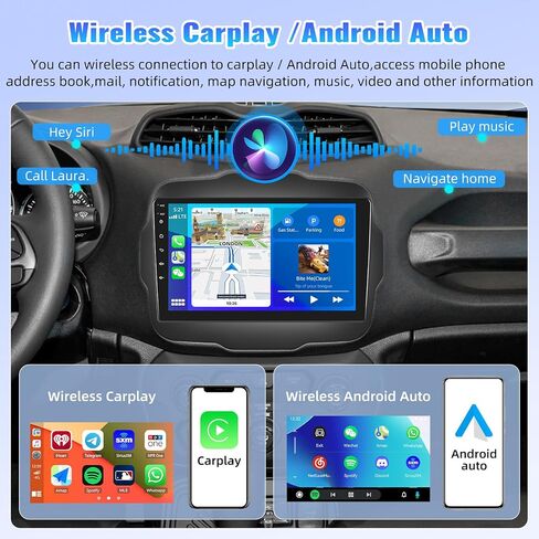 ستيريو سيارة Camecho 8-Core 2+64G Android 13 لسيارة Jeep Renegade 2015-2020، شاشة لمس IPS مقاس 9 بوصات، تشغيل لاسلكي وAndroid Auto، بلوتوث FM/RDS GPS WiFi EQ DSP SWC التحكم الصوتي + كاميرا احتياطية AHD in Saudi Arabia
