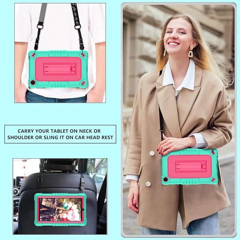 لـ Walmart Onn 7 2022 Model Gen 3 7 بوصة/لـ Walmart Onn 7 الجيل الثالث 100071481، حافظة بحزام كتف مضاد للصدمات للأطفال، لجهاز Walmart Onn 7 بوصة الجيل الثالث اللوحي (أخضر/وردي) in Kuwait