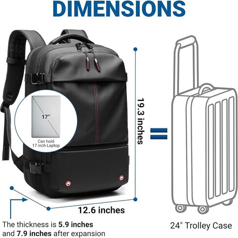 Laptop Travel Backpack Expandable With Vacuum Compression And Pump, Airback Carry On Bag with Anti Theft Lock, Water Resistant, Suitable for Men and Women in Saudi Arabia