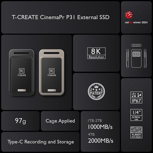 TEAMGROUP T-Create P31 1 تيرابايت SSD خارجي 1/4 بوصة تصميم فتحات لولبية لصانع الأفلام - TPSEFY001T0C302 in Kuwait