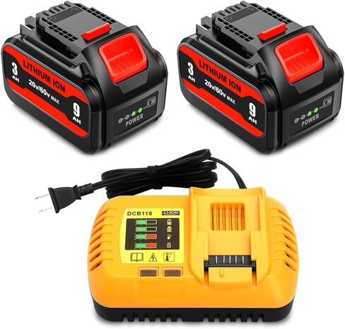 2 حزمة DCB609 20V 60V 9Ah بطارية وشاحن بديل لبطارية Dewalt 20V 60V وشاحن 9.0AH DCB609-2 6AH DCB606-2 متوافق مع بطارية Dewalt 20V 60V ومجموعة الشاحن السريع DCB118 in Kuwait