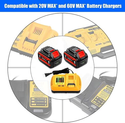 2 حزمة DCB609 20V 60V 9Ah بطارية وشاحن بديل لبطارية Dewalt 20V 60V وشاحن 9.0AH DCB609-2 6AH DCB606-2 متوافق مع بطارية Dewalt 20V 60V ومجموعة الشاحن السريع DCB118 in Kuwait