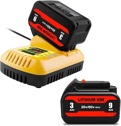 2 حزمة DCB609 20V 60V 9Ah بطارية وشاحن بديل لبطارية Dewalt 20V 60V وشاحن 9.0AH DCB609-2 6AH DCB606-2 متوافق مع بطارية Dewalt 20V 60V ومجموعة الشاحن السريع DCB118 in Kuwait