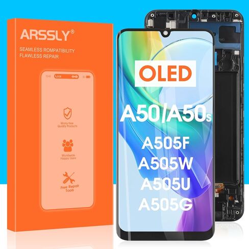 OLED لهاتف Samsung A50S مجموعات استبدال الشاشة لهاتف Samsung Galaxy A50، شاشة LCD تعمل باللمس محول الأرقام مجموعة كاملة لـ A505F/DS، A505G/DS، A505FDS، A507F، A507FN A5070 (أسود مع إطار، 6.36 بوصة) in Saudi Arabia