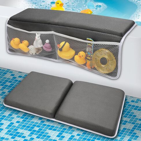 Baby Bath Kneeler and Elbow Rest Pad Set, Bathtub Mat with Memory Foam and Bath Toy Organizer, Quick Dry Bath Kneeling Pad for Baby Bath Time, Non-Slip Bath Mat Relieve Knees and Elbows (Grey, Large) in Saudi Arabia