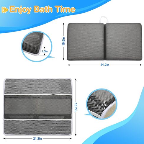 Baby Bath Kneeler and Elbow Rest Pad Set, Bathtub Mat with Memory Foam and Bath Toy Organizer, Quick Dry Bath Kneeling Pad for Baby Bath Time, Non-Slip Bath Mat Relieve Knees and Elbows (Grey, Large) in Saudi Arabia