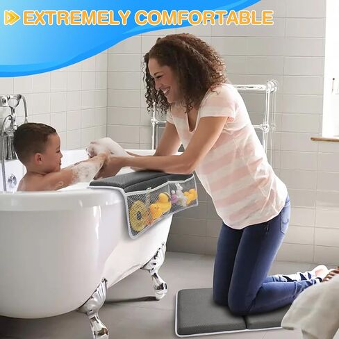 Baby Bath Kneeler and Elbow Rest Pad Set, Bathtub Mat with Memory Foam and Bath Toy Organizer, Quick Dry Bath Kneeling Pad for Baby Bath Time, Non-Slip Bath Mat Relieve Knees and Elbows (Grey, Large) in Saudi Arabia