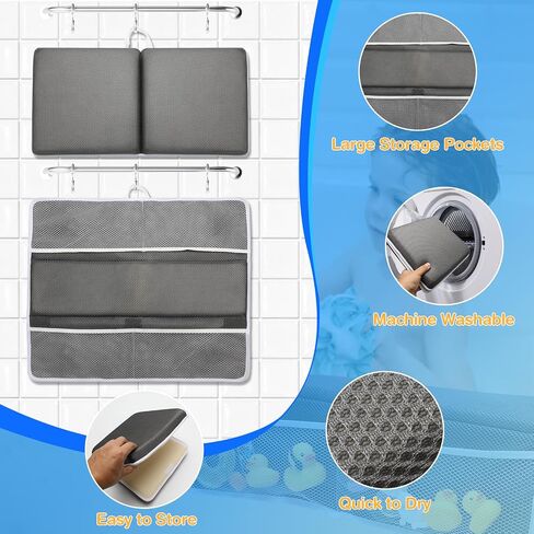 Baby Bath Kneeler and Elbow Rest Pad Set, Bathtub Mat with Memory Foam and Bath Toy Organizer, Quick Dry Bath Kneeling Pad for Baby Bath Time, Non-Slip Bath Mat Relieve Knees and Elbows (Grey, Large) in Saudi Arabia