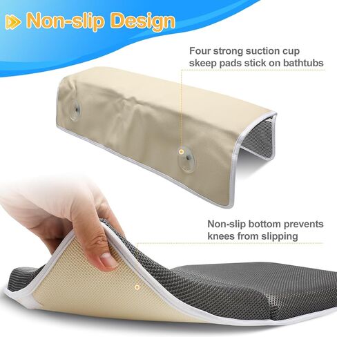 Baby Bath Kneeler and Elbow Rest Pad Set, Bathtub Mat with Memory Foam and Bath Toy Organizer, Quick Dry Bath Kneeling Pad for Baby Bath Time, Non-Slip Bath Mat Relieve Knees and Elbows (Grey, Large) in Saudi Arabia