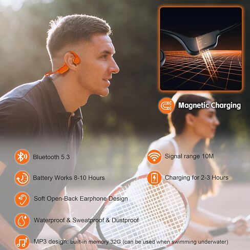 سماعات السباحة IFECCO IP68 المقاومة للماء - سماعات توصيل العظام للسباحة بلوتوث 5.3، سماعات رأس لاسلكية مفتوحة الأذن تحت الماء مع ميكروفون مدمج 32G Mp3 لممارسة رياضة الجري وركوب الدراجات in Kuwait