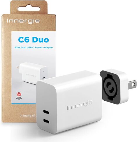 Innergie C6 Duo 63W PD3.0 QC4.0 PPS Dual-Port USB C Wall Charger US Plug Single Ver. Power Adapter Compatible with iPhone 15, iPad, MacBook Pro/Air, Switch &Windows PC Laptop (Delta Electronics) in Kuwait