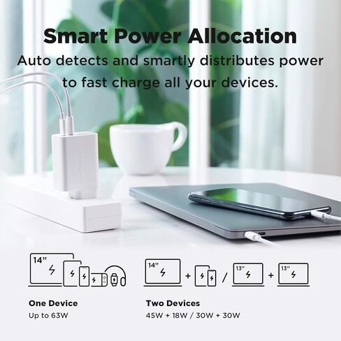 Innergie C6 Duo 63W PD3.0 QC4.0 PPS Dual-Port USB C Wall Charger US Plug Single Ver. Power Adapter Compatible with iPhone 15, iPad, MacBook Pro/Air, Switch &Windows PC Laptop (Delta Electronics) in Kuwait