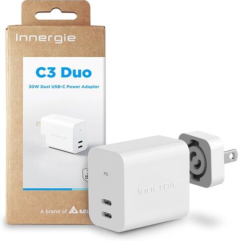 Innergie C3 Duo 30W PD3.0 Dual-Port USB C Wall Charger US Plug 30 Watts Power Adapter Compatible with iPhone 16, iPad, MacBook Air, Switch (Delta Electronics) in Saudi Arabia