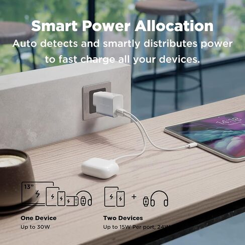 Innergie C3 Duo 30W PD3.0 Dual-Port USB C Wall Charger US Plug 30 Watts Power Adapter Compatible with iPhone 16, iPad, MacBook Air, Switch (Delta Electronics) in Saudi Arabia