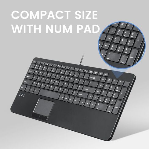 Perixx PERIBOARD-534 US, Wired Compact USB Keyboard with Touchpad - X Type Scissor Keys - 15.63x7.80x1.18 inches - Build-in 2 USB Hubs and Number Pad in Kuwait