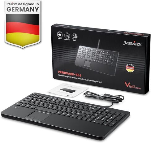 Perixx PERIBOARD-534 US, Wired Compact USB Keyboard with Touchpad - X Type Scissor Keys - 15.63x7.80x1.18 inches - Build-in 2 USB Hubs and Number Pad in Kuwait