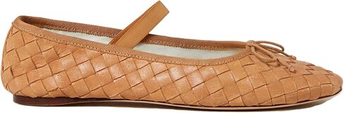 أحذية باليه مسطحة منسوجة للنساء من ماري جين ذات مقدمة اللوز وأحذية راقصة الباليه ذات شريط مطاطي in Kuwait