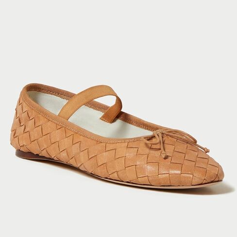 أحذية باليه مسطحة منسوجة للنساء من ماري جين ذات مقدمة اللوز وأحذية راقصة الباليه ذات شريط مطاطي in Kuwait