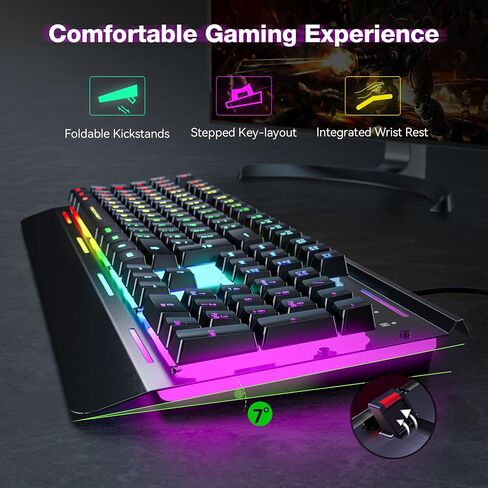 لوحة مفاتيح ألعاب TECKNET RGB، 105 مفتاح، لوحة معدنية بالكامل، إضاءة RGB 15 منطقة، لوحة مفاتيح كمبيوتر هادئة بإضاءة خلفية، مسند للمعصم، 25 مفتاحًا مضادًا للظلال، لوحة مفاتيح سلكية USB مقاومة للماء والغبار IP32 in Kuwait