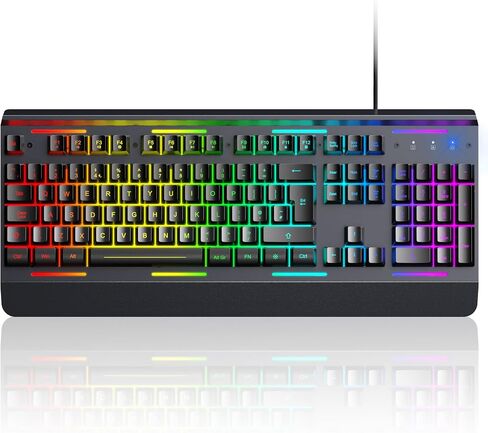 لوحة مفاتيح ألعاب TECKNET RGB، 105 مفتاح، لوحة معدنية بالكامل، إضاءة RGB 15 منطقة، لوحة مفاتيح كمبيوتر هادئة بإضاءة خلفية، مسند للمعصم، 25 مفتاحًا مضادًا للظلال، لوحة مفاتيح سلكية USB مقاومة للماء والغبار IP32 in Kuwait