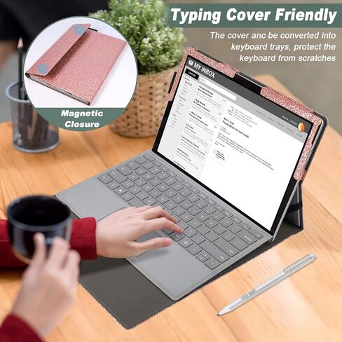 ACdream Case for Microsoft Surface Pro 7 Plus/Pro 7 / Pro 6 / Pro 5 / Pro 2017/ Pro 4 / Pro LTE, Premium PU Leather Rugged Hard Sleeve Cover Protector, Support Type Cover Keyboard, Glitter Rose in Saudi Arabia