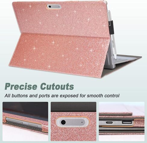 ACdream Case for Microsoft Surface Pro 7 Plus/Pro 7 / Pro 6 / Pro 5 / Pro 2017/ Pro 4 / Pro LTE, Premium PU Leather Rugged Hard Sleeve Cover Protector, Support Type Cover Keyboard, Glitter Rose in Saudi Arabia