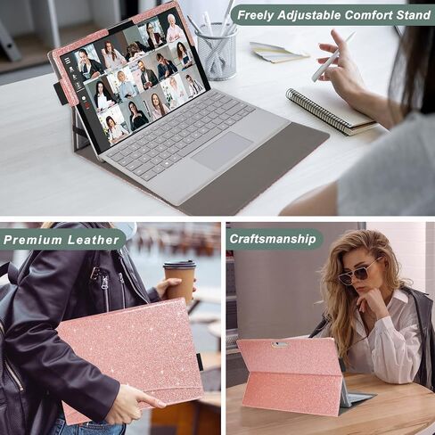 ACdream Case for Microsoft Surface Pro 7 Plus/Pro 7 / Pro 6 / Pro 5 / Pro 2017/ Pro 4 / Pro LTE, Premium PU Leather Rugged Hard Sleeve Cover Protector, Support Type Cover Keyboard, Glitter Rose in Saudi Arabia