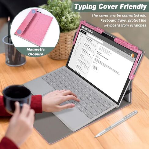 ACdream Case for Microsoft Surface Pro 7 Plus/Pro 7 / Pro 6 / Pro 5 / Pro 2017/ Pro 4 / Pro LTE, Premium PU Leather Rugged Hard Sleeve Cover Protector, Support Type Cover Keyboard, Glitter Rose in Saudi Arabia