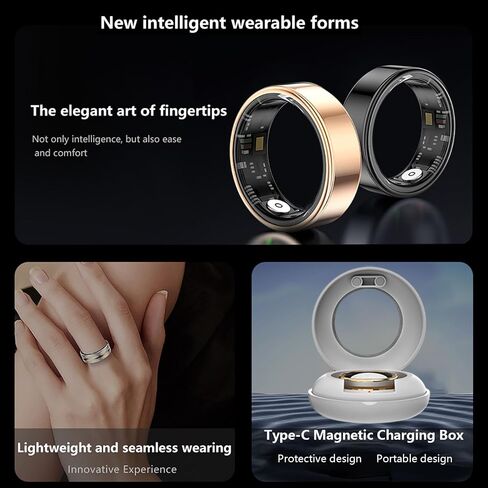 Smart Ring Fitness Tracker for Men Women, Health Sleep Heart Rate Blood Oxygen Tracker Smart Ring with Wireless Charger Box, IP67 Waterproof Bluetooth Tracker Rings, Free APP (Black)… in Saudi Arabia