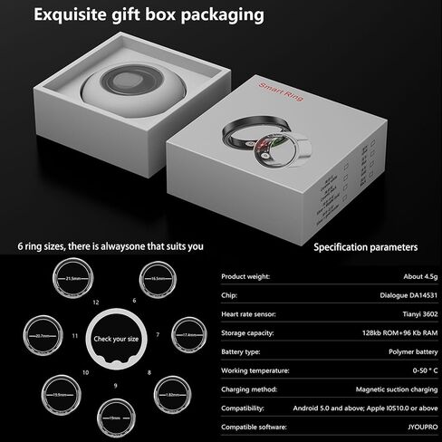 Smart Ring Fitness Tracker for Men Women, Health Sleep Heart Rate Blood Oxygen Tracker Smart Ring with Wireless Charger Box, IP67 Waterproof Bluetooth Tracker Rings, Free APP (Black)… in Saudi Arabia