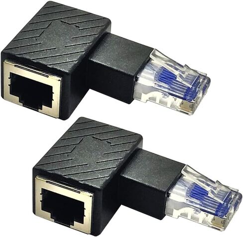 2Pack 90 Degree Left Angled Ethernet LAN RJ45 Male to Female Adapter Shielded Network Patch Connector (Black Left Angled) in Saudi Arabia