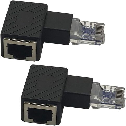 2Pack 90 Degree Left Angled Ethernet LAN RJ45 Male to Female Adapter Shielded Network Patch Connector (Black Left Angled) in Saudi Arabia