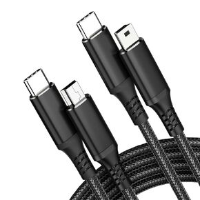 USB Type C to Mini USB Cable 6FT 2Pack, Charging Cord for GoPro Hero 3+, PS3 Controller, MP3 Player, Dash Cam, Digital Camera, GPS Receiver, PDAs and More Mini B Devices Black