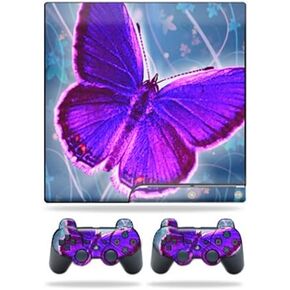 MightySkins Skin Compatible with Sony Playstation 3 PS3 Slim Skins + 2 Controller Skins Sticker Violet Butterfly