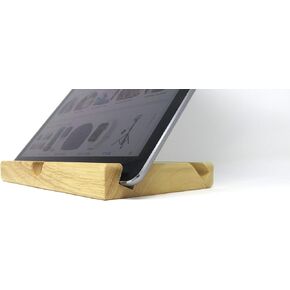 Desktop Stand for Tablet: Natural Wood iPad Kindle Phone Holder with Two Angle Slots