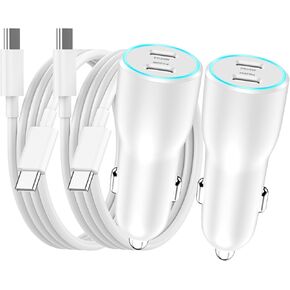 iPhone 15 Pro Max Car Charger Fast Charging, 2 Pack 40W Dual USB C Car Charger Adapter with 2 Pack USB C to C Charging Cable Cord Compatible for iPhone 15/15 Plus/15 Pro/15 Pro Max, iPad Pro/Air/Mini