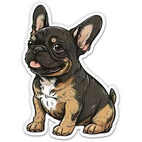 Frenchie Dog Sticker - 3" Laptop Sticker - Waterproof Vinyl for Car, Phone, Water Bottle - Tan and Black French Bulldog Decal