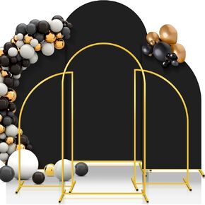 3 Sets Metal Arch Backdrop Stands with Arch Covers 7.2 ft/5 ft Gold Wedding Arch Frame Stand Arched Backdrop Frame Polyester Fitted Arch Stand Cover for Wedding Party Ceremony Decor (Ivory)