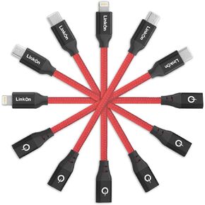 LinkOn 6 in 1 USB Universal Adapters 4"/10cm Cable Connectors for Converting All Standards with Charging and Data/Sync Combo Compatible with Type C,iPhone/iPad,Micro Ports Multiple(Adapters-Red)