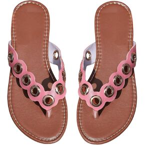 SweatyRocks Women's Scallop Slip On Leather Thong Sandals Beach Summer Flip Flops