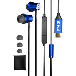 FHG USB C Headphones for Samsung Galaxy S24+ Ultra S23 Z Fold 6, Hi-Res Audio USB C Earbuds Microphone Volume Control for iPhone 15 Pro Max Ipad, Noise Isolating with Powerful Bass for Laptop