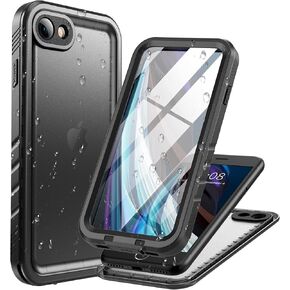 حافظة Cozycase مقاومة للماء لهاتف iPhone SE 3rd 2022/iPhone SE 2nd 2020/iPhone 7/8 - حافظة متينة مقاومة للصدمات لكامل الجسم مع واقي شاشة مدمج حافظة مقاومة للماء لهاتف iPhone SE3/SE2/7/8 (أسود)