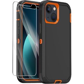 Annymall for iPhone 13 Case with 2 Screen Protector,Shockproof Drop Protection Full Body Heavy Duty 3 Layer Military Rugged Durable Phone Cover for Apple iPhone 13 6.1" (Black)