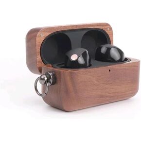 Case Compatible with WF-1000XM5, Real Wood Style Case Designed for Sony Earbuds WF1000XM5 Case Cover (2023), Protective Cover with Hanging buckle for Women/Men- Walnut
