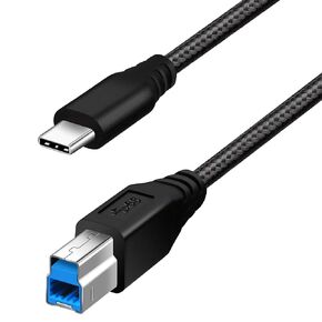 Fasgear USB C to USB B 3.0 Cable 3ft: USB 3.0 Type C to Type B Printer Cable Nylon Braided Compatible with Docking Station External Hard Drivers Scanner (Black)