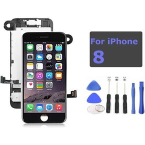 Black LCD Screen Replacement for iPhone 8 4.7 Inch with Camera Ear Speaker Proximity Sensor Full Complete Assembly Digitizer Display with Repair Tool kit